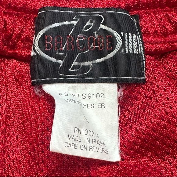Vintage Barcode Shorts Mens XL Red Mesh New York Patch Basketball Russia Baggy - Picture 4 of 10